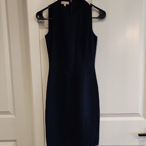 Michael Kors Collection Navy Sleeveless Midi Sheath Dress 0